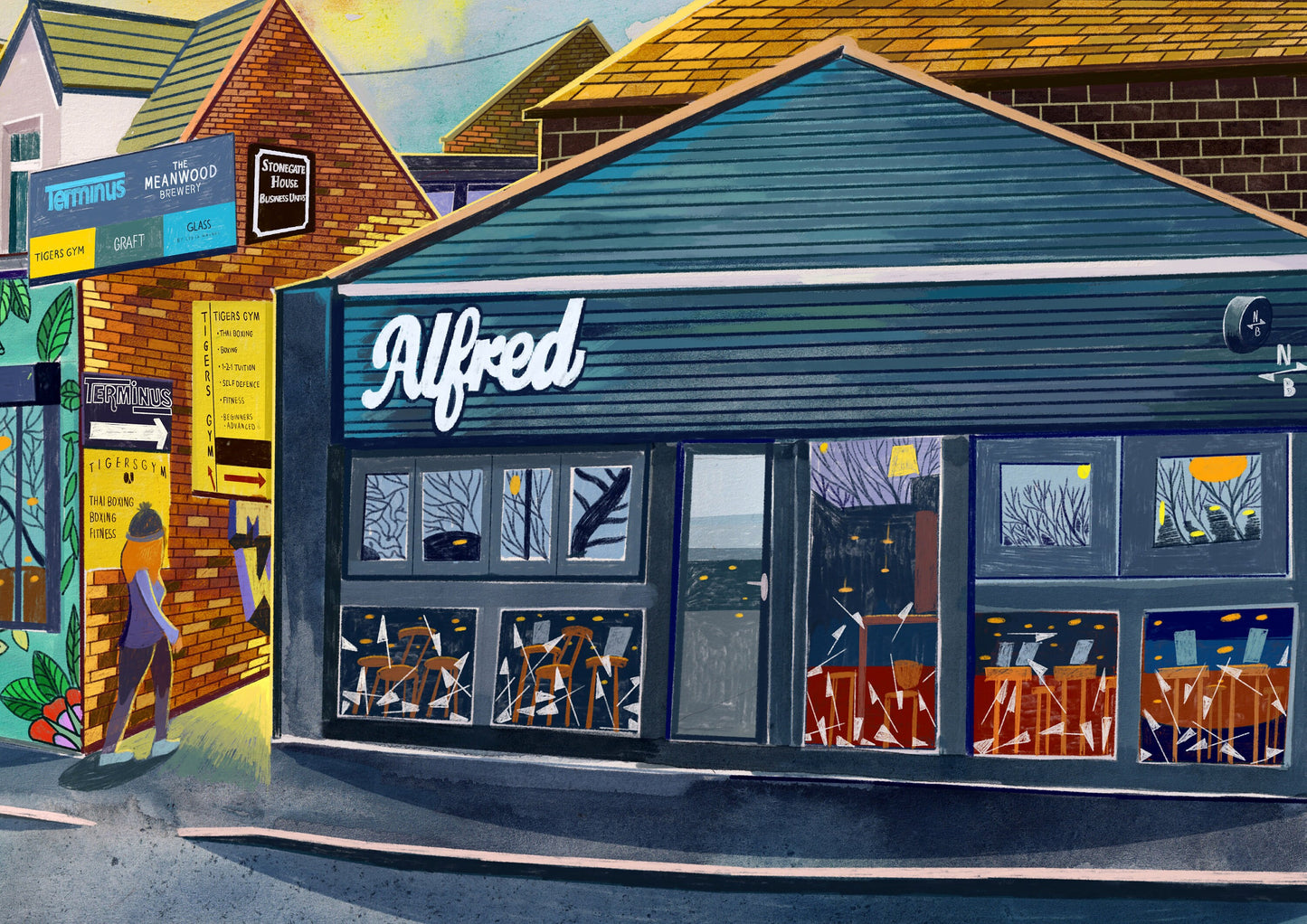 Meanwood Alfred Bar Artwork Print, Stonegate Road, Yorkshire, Leeds Art Print, Leeds Poster, Meanwood Painting, Leeds Gift