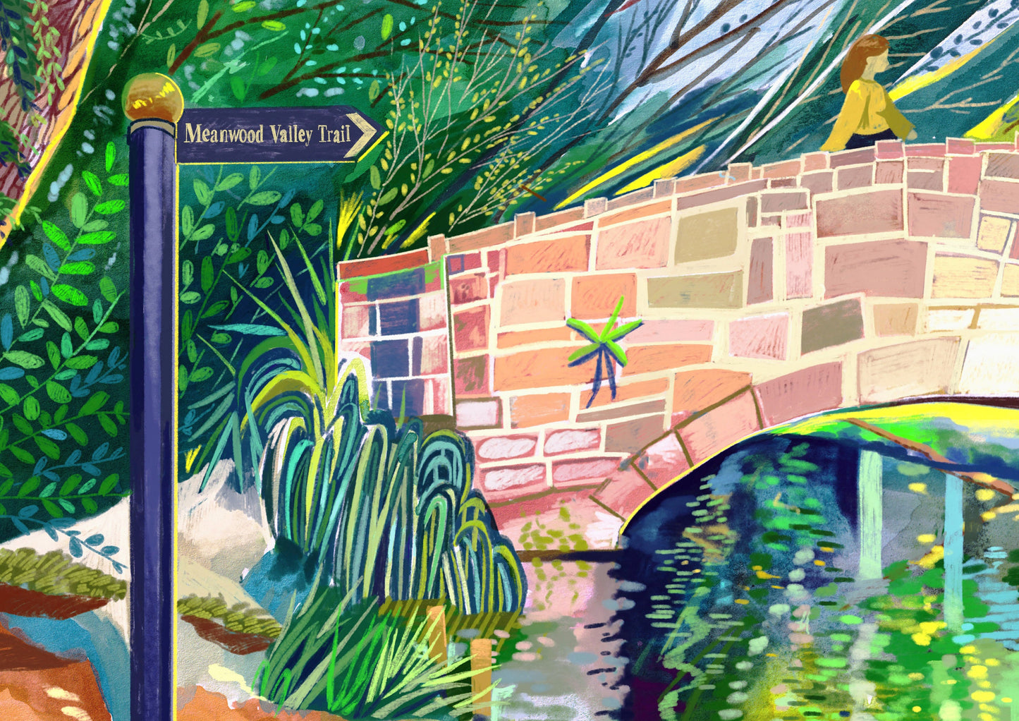 Meanwood Park Bridge Leeds Artwork Print, Meanwood Valley trail, Leeds Poster, Meanwood Painting