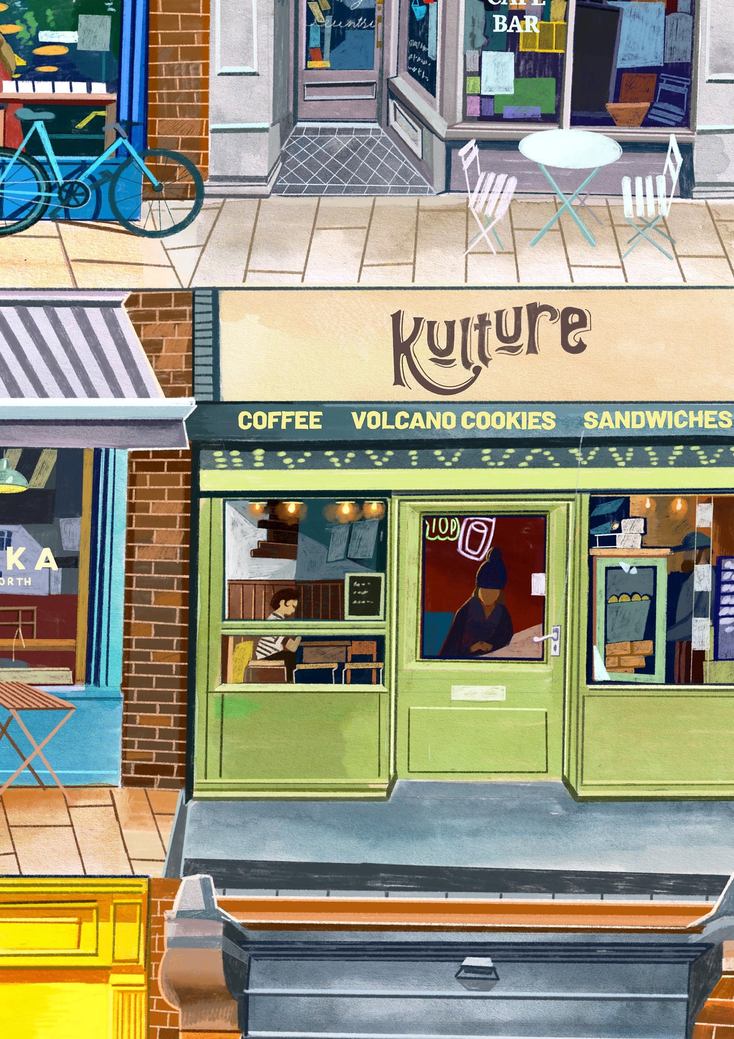 Leeds Cafes Artwork Print, Coffee On The Crescent, Wapentake, Fika North, Kulture, Laynes, Mrs Atha’s, Leeds Illustration