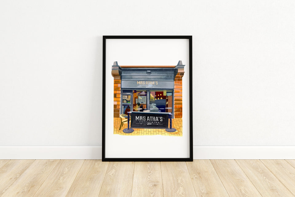Leeds Art Print, Mrs Atha’s, Central Road, Coffee Art Gift